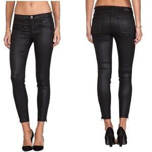 $248 Current/Elliott Skinny Jeans Soho Zip Stiletto Black Coated Revolve 24